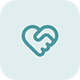 Truly Cares, teal heart with a caring hand icon