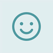 Teal outline smiley face icon on a light blue background